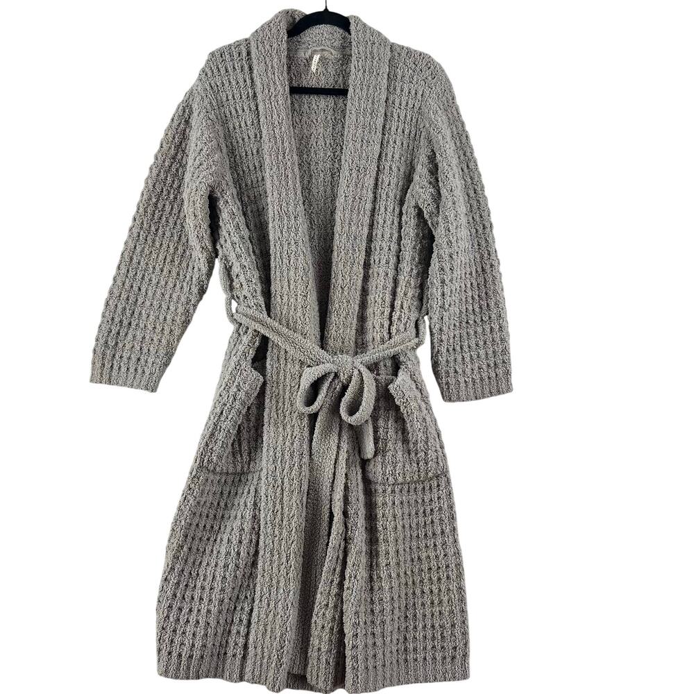 Pottery Barn Unisex Cozy Waffle Sweater Robe SZ Medium Warm Gray Belted